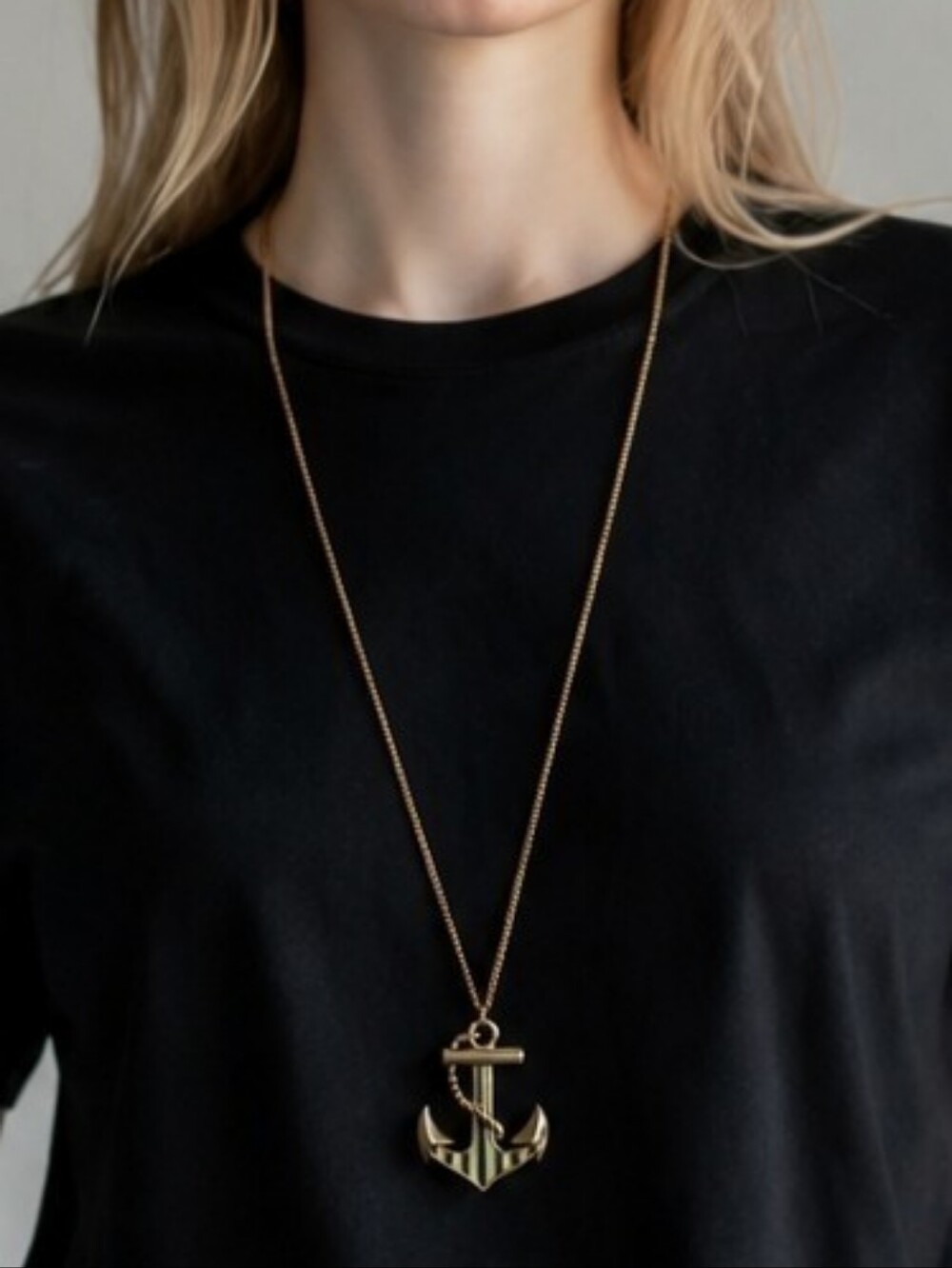 Goldtone Anchor Pendant Necklace Striped Enamel